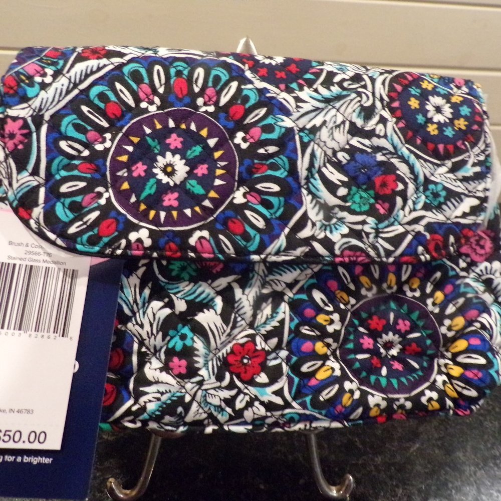 Vera Bradley Brush Cosmetic Case, Stained Glass Medallion, Fabric Travel Case